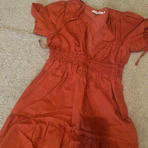Petal & Pup NEW Madelyn Cotton Bohemian Tiered Maxi Dress in Red Size S